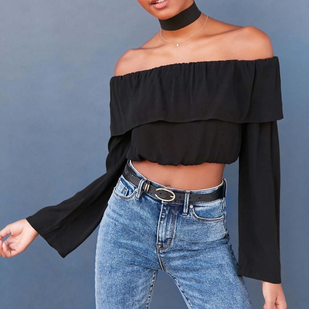 Urban Outfitters Silence & Noise Cecilia ruffle off the shoulder black size XS
